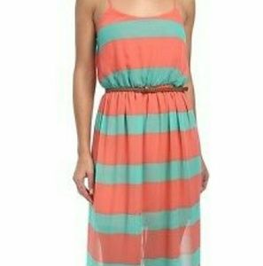 Gabriella Rocha Mint and Coral Striped Maxi Dress